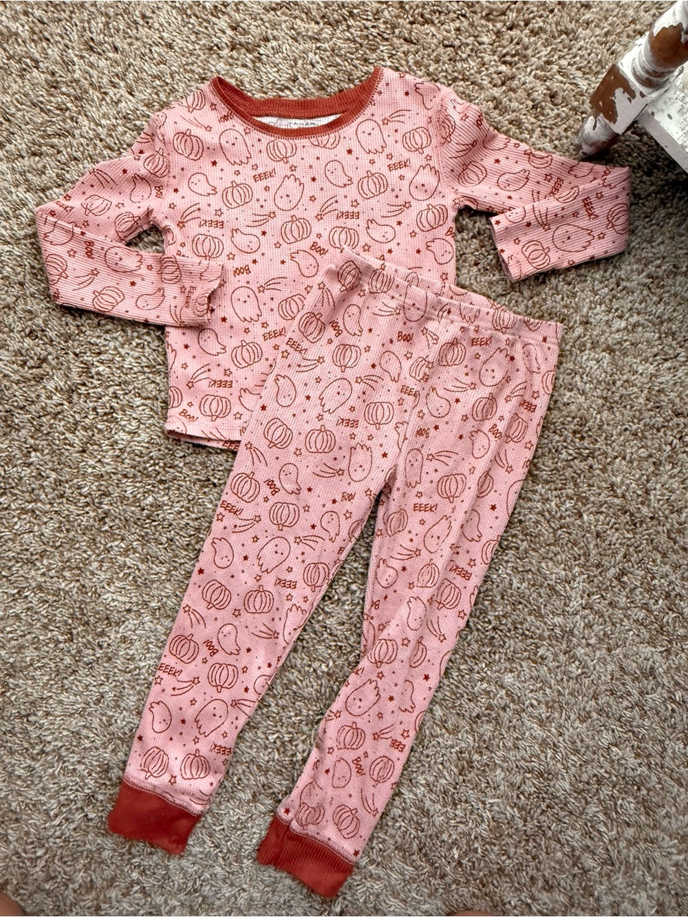 Tahari Girl 4T Halloween Ghost Pumpkin Thermal Pajama Set Pink
